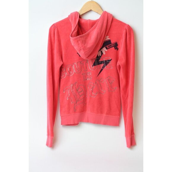 Vintage 2YK Juicy Couture Track Suit Top Sz L Coral Pink Velour Full Zip Pocket - Picture 7 of 13